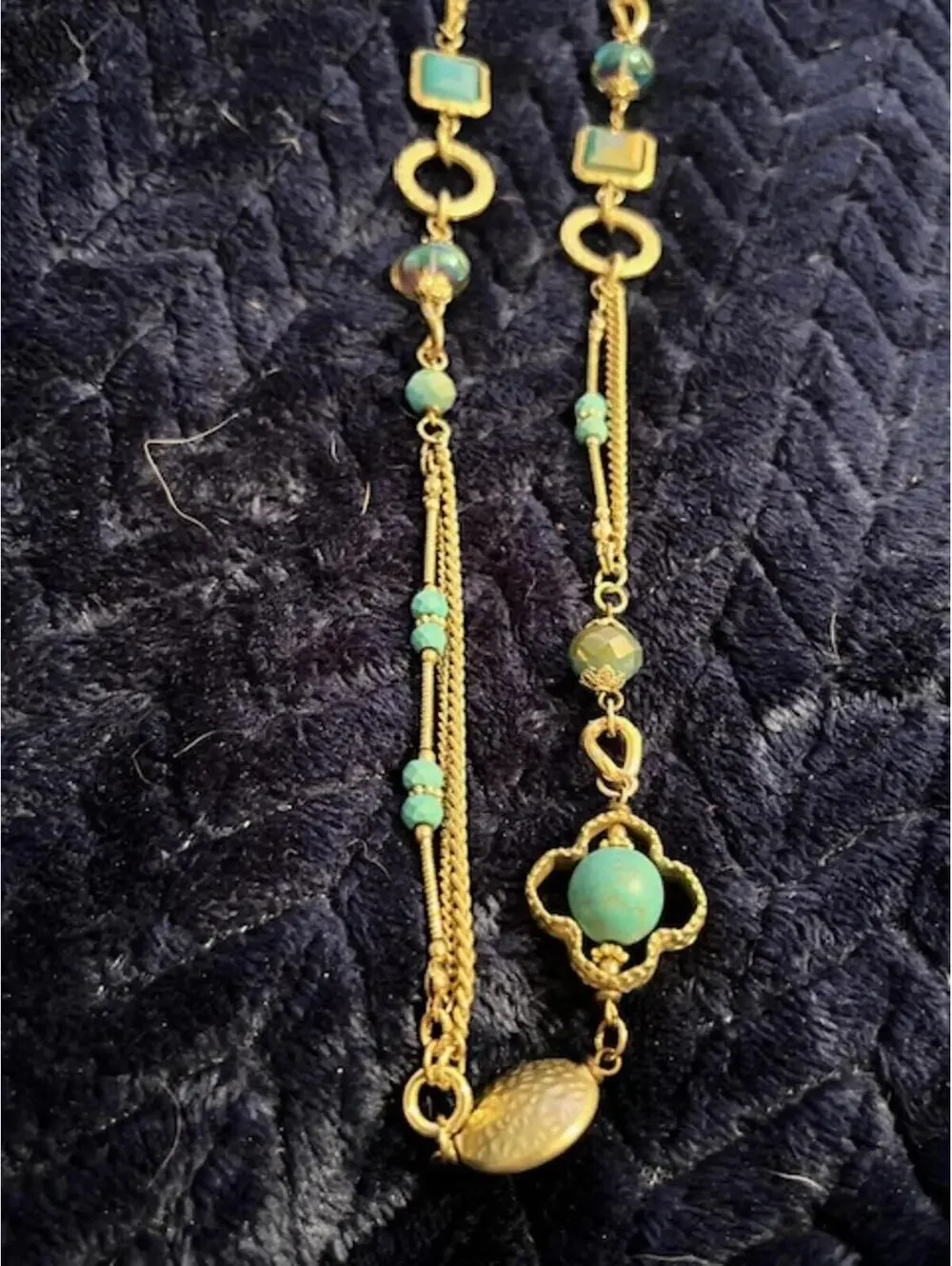 Gold Tone and Turquoise Beaded Necklace